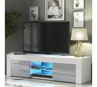 Tv Unit 130Cm Sideboard Cabinet Cupboard Tv Stand Living Room High Gloss Doors - White & Grey