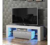 Tv Unit 130Cm Sideboard Cabinet Cupboard Tv Stand Living Room High Gloss Doors - White & Grey