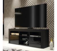 Tv Unit 145Cm Modern Black With High Gloss Doors - Creative Furniture