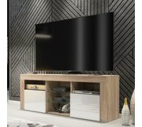 Tv Unit 145Cm Modern Oak With High Gloss White Doors - Creative Furniture