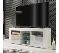 Tv Unit 145Cm Modern White With High Gloss Grey Doors - Creative Furniture