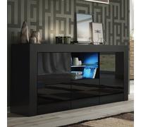 Tv Unit 145Cm Sideboard Cabinet Cupboard Tv Stand Living Room High Gloss Doors - Black