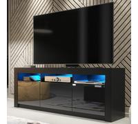 TV Unit 160cm Shine - Black with Gloss Doors and LED Lights