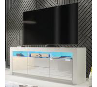 Mex Furniture Spacious 160cm TV Unit & Cabinet with White Gloss Doors and Free LED - 160 cm - MDF/Chipboard - White Matt Body & White Gloss Doors
