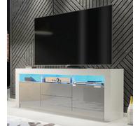 Tv Unit 160Cm Sideboard Cabinet Cupboard Tv Stand Living Room High Gloss Doors - White & Grey