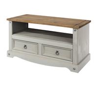 TV Unit 2 Drawer Solid Pine Traditional with Open Shelf and Metal Handles