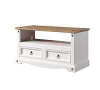 TV Unit 2 Drawer Solid Pine Traditional with Open Shelf and Metal Handles