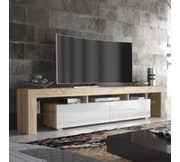 TV Unit 200cm Modern - Oak with High Gloss White Doors Creative Furniture Light Oak One Size