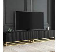TV Unit 200cm Ripple Duo - Black with Fluted Doors