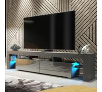 Tv Unit 200Cm Sideboard Cabinet Cupboard Tv Stand Living Room High Gloss Doors - Grey & Grey