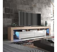 Mex Furniture Sleek 200cm Modern TV Unit Cabinet Stand Oak High Gloss White Doors & Free LED Lights - 200 cm - 1 - Oak Matt Body & White Gloss Doors