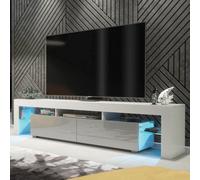 Tv Unit 200Cm Sideboard Cabinet Cupboard Tv Stand Living Room High Gloss Doors - White & Grey