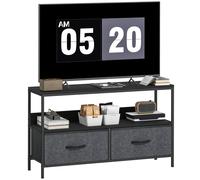 TV Unit 98x29x56cm Black Steel Frame Linen Drawers 2 Foldable Shelves Fits 47in