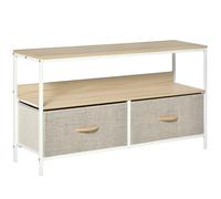 TV Unit 98x29x56cm Maple Wood-Effect Steel Frame Linen Drawers TV Console Shelf