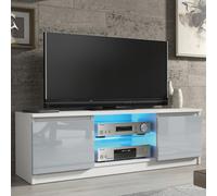 TV Unit Aura 120cm - White & Grey Gloss Doors and LED Lights