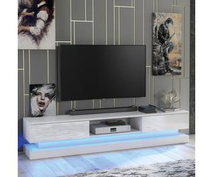 TV Unit Bloom 180cm - White with Gloss Doors and LED Lights