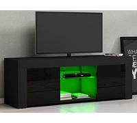 TV Unit Cabinet Sideboard Glass Shelf Storage Modern Stand With 16 Color RGB LED Lights Fit for 32 40 43 50 inch 4k TV (Black)