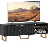 TV Unit Cabinet Stand Media Storage Shelves Fluted Doors Black Marble Effect
