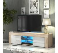 Tv Unit 130Cm Sideboard Cabinet Cupboard Tv Stand Living Room High Gloss Doors - Oak & White