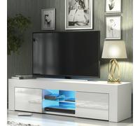 Mex Furniture Striking 130cm TV Unit & Cabinet White High Gloss Doors Free LED Lights - 130 cm - MDF/Chipboard - White Matt Body & White Gloss Doors