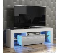 Tv Unit Floe 130Cm - White & Grey Gloss Doors And Led Lights