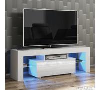 Tv Unit Floe 130Cm - White With Gloss Doors And Led Lights