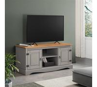 Tv Unit Grey Painted 2 Door 1 Shelf Media Stand Solid Wood Pine Wooden