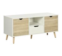 TV Unit Natural Wood White 110cm W Modern Wooden Legs Cabinet Stand 50cm H 2Drs.