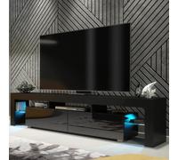 TV Unit Nova 200cm - Black with Gloss Doors and LED Lights