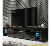 Tv Unit Nova 200Cm - Black With Gloss Doors And Led Lights
