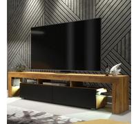 Tv Unit Nova 200Cm - Dark Oak & Black Matt Doors And Led Lights