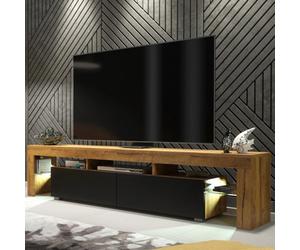 Tv Unit Nova 200Cm - Dark Oak & Black Matt Doors And Led Lights