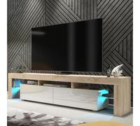 TV Unit Nova 200cm - Oak & White Gloss Doors and LED Lights