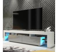Tv Unit Nova 200Cm - White & Grey Gloss Doors And Led Lights