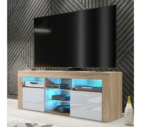 Tv Unit Pulse 145Cm - Oak & White Gloss Doors And Led Lights