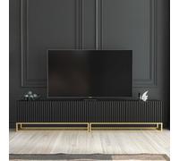 Tv Unit Ripple Duo 200Cm - Black With Fluted Doors