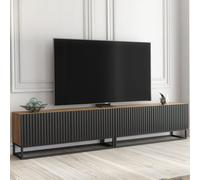 Tv Unit Ripple Duo 200Cm - Oak & Black Fluted Doors