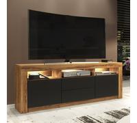 TV Unit Shine 160cm - Dark Oak & Black Matt Doors and LED Lights