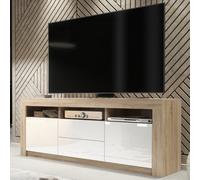Tv Unit Shine 160Cm - Oak & White Gloss Doors