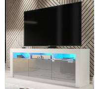 Tv Unit Shine 160Cm - White & Grey Gloss Doors And Led Lights