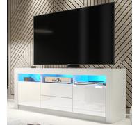 TV Unit Shine 160cm - White with Gloss Doors and LED Lights