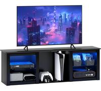 TV Unit Stand Cabinet 65 Inch LED Lights RGB Marble Effect Top Black Storage