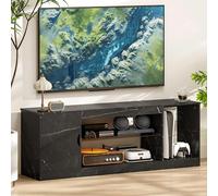 Homcom Marble Effect Tv Stand Cabinet With Glass Shelf For 55 Inch Tvs In Black Black