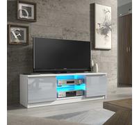 Tv Unit 120Cm Sideboard Cabinet Cupboard Tv Stand Living Room High Gloss Doors - White & Grey