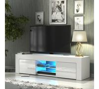 Mex Furniture Striking 130cm TV Unit & Cabinet White High Gloss Doors Free LED Lights - 130 cm - MDF/Chipboard - White Matt Body & White Gloss Doors