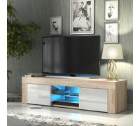 Tv Unit 130Cm Sideboard Cabinet Cupboard Tv Stand Living Room High Gloss Doors - Oak & White