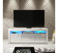 Mex Furniture Spacious 160cm TV Unit & Cabinet with White Gloss Doors and Free LED - 160 cm - MDF/Chipboard - White Matt Body & White Gloss Doors
