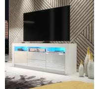 Mex Furniture Spacious 160cm TV Unit & Cabinet with White Gloss Doors and Free LED - 160 cm - MDF/Chipboard - White Matt Body & White Gloss Doors