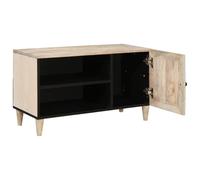 TV Unit White Made of Wood 80 x 33 x 46 cm with 2 Shelves and Storage Space, Modern Lowboard for Living Room, Compact Media Console, Space Saving and Versatile for Home Cinema and Gaming