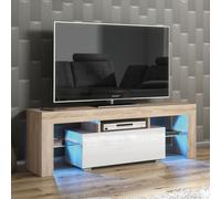 Mex Furniture LTD TV Unit with LED Lighting & Gloss Doors / 130cm in Light Oak Mex Furniture LTD Light Oak